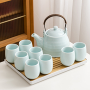 青瓷提梁壶茶具套装陶瓷家办公室用简约大号茶壶茶杯功夫茶具整套