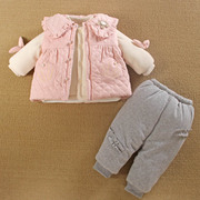 1一2岁半女宝宝冬装，外套分体款童婴儿，服外出三件套装加厚棉衣袄季