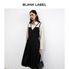 BLANK LABEL极简高级宽松高腰镂空解构百褶黑色连衣裙秋季背心裙