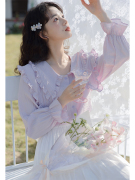 紫色法式娃娃领长袖衬衫，女2023早春季韩系甜美小个子洋气衬衣