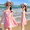 韩版儿童泳衣女童女孩裙式分体格子，学生可爱小中大童泡温泉游泳装