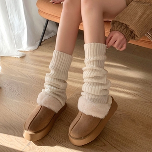 羊毛袜套女秋冬堆堆袜羊绒保暖小腿袜针织袜子配雪地靴白色中筒袜