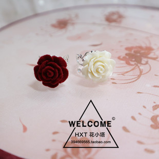 酒红色玫瑰戒指指环，流行饰品复古花朵宫廷简约个性手饰装饰
