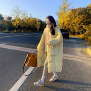 奶黄羽绒服女中长款冬季韩版chic面包服宽松加厚棉衣
