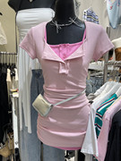 toko.z韩版时尚，设计感假两件短袖包臀裙2024夏季显瘦连衣裙女