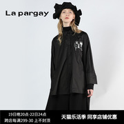 Lapargay纳帕佳女秋季黑白色中长款上衣休闲长袖衬衫外套