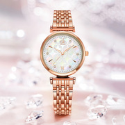 女表钢带石英水钻士手表镜面款，时尚圆形玫瑰金金属(金金属)普通国产腕表