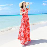 女夏天连衣裙波西米亚雪纺，长裙高腰修身显瘦泰国海边度假沙滩裙仙