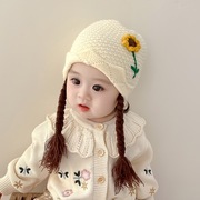 毛线帽子婴儿假发帽辫子，1一岁女宝宝针织帽秋冬季女孩冬天款女童2