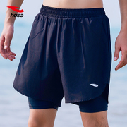 hosa浩沙泳衣男士沙滩裤假两件宽松防尴尬五分，平角游泳裤运动跑步