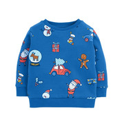 蓝色圣诞装男童卫衣 2023欧美女童秋装 儿童卡通长袖外穿上衣