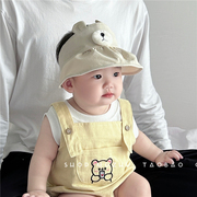 婴儿夏季空顶帽薄款小童可爱超萌小熊遮阳防晒帽男女宝宝沙滩帽潮