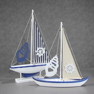 地中海风格帆船装饰品摆件海洋风，木质轮船模型，电视柜酒柜玄关摆设
