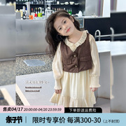 女童连衣裙2024春装韩版童装，马甲外套洋气儿童，公主裙子两件套