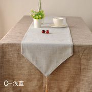 日式简约现代素色素麻布艺 色织纯色棉麻浅蓝色浅灰色咖色 桌旗