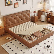 中古风储物床现代简约软包双人床，主卧轻奢家用婚床1.8m米皮床软床