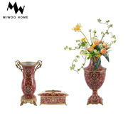 米屋家居软装饰品铜配陶瓷，花瓶纸巾盒搭配套装，手绘描金家居艺术品
