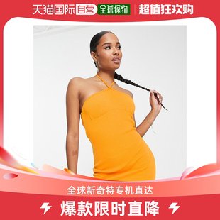 香港直邮潮奢 petite 女士设计小号罗纹挂脖迷你缝线橙色连衣裙