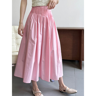 粉色a字百褶半身裙，2024春夏设计感小众高腰中长款大摆伞裙子