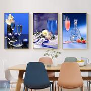 醉器妙餐厅装饰画欧式饭厅，有框画三联画酒杯水果清新墙画酒吧墙上