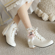 可爱少女短靴秋冬甜美低跟马丁靴女靴子，粗跟学生公主女鞋