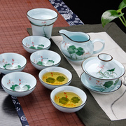 青瓷盖碗茶杯潮汕功夫，茶具套装家用办公室，会客泡茶青花瓷茶壶陶瓷