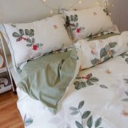 ins美式清新纯棉床上用品四件套田园植物花卉床单床笠被套1.8m