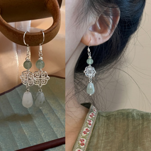 原创复古风天然石耳环(石耳环)女小众设计感气质，高级感轻奢新中式国风耳饰