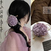 原创紫色花朵发夹2023年潮气质温柔小众设计后脑勺发卡顶夹子