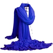 宝蓝色丝巾女超大3米围巾秋款旅游拍照纱巾，长款海边沙滩巾薄披肩
