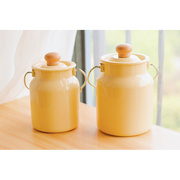 老麦奶油系小清新复古奶黄色搪瓷奶茶桶牛奶桶储存桶水壶
