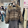 超大毛领派克服短款羽绒服女冬季韩国东大门气质白鸭绒外套面包服