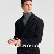 SIMON GHOST毛呢大衣男冬季意大利进口面料中长款双排扣外套男