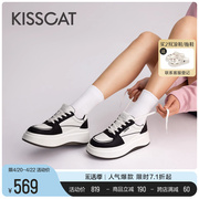 kisscat接吻猫饼干鞋，2024春熊猫厚底松糕板鞋，增高休闲鞋女