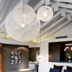 北欧后现代麻球吊灯藤艺球形创意，客厅餐厅麻球灯，个性卧室鸟巢灯具