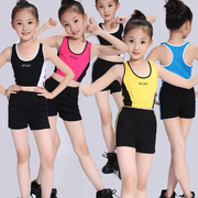 儿童瑜伽服女孩健身服女童舞蹈，练功亲子纯棉，夏季运动背心短裤套装