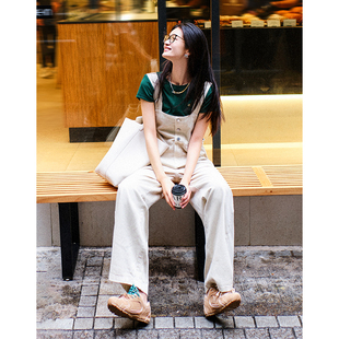 美洋meiyang茶米背带裤色织，牛仔棉日系文艺，复古工装连体长裤