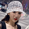 韩国复古波浪边气质蕾丝遮阳盆帽夏季轻薄透气黑白色渔夫帽子女