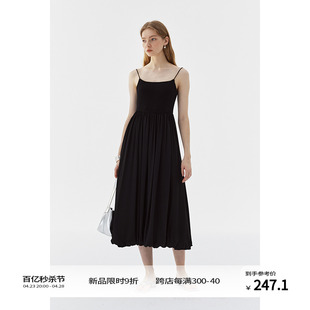 04/23 9折BLANK LABEL针织拼接细麻雪纺黑色吊带连衣裙女夏季