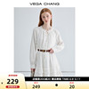vegachang白色连衣裙，女2024年春季法式优雅花边，系带蛋糕裙子