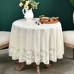 圆桌桌布防水防油pvc塑料桌布小圆桌，茶几餐桌布白色仿蕾丝高级感