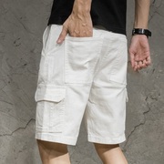 ins潮牌夏季多口袋，白色牛仔短裤男士五分裤，宽松直筒休闲工装短裤