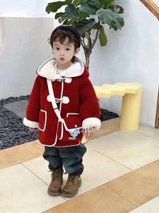 男女童毛毛衣外套冬季2023韩版儿童装宝宝加绒加厚上衣带包包