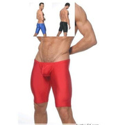 男士超低腰大红色立体五分泳裤，海边时尚中长款游泳裤齐膝5分泳裤