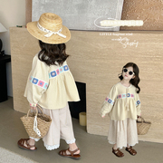 女童娃娃衫套装春装24韩版洋气儿童泡泡袖上衣女宝春季两件套
