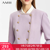 Amii法式短款外套女装2023秋冬季小香风气质毛呢小个子高端