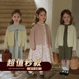 幼儿园宝宝纯棉针织衫允儿妈，女童春季小众气质毛衣开衫外套