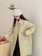 韩版针织翻领羽绒服女中长款2023冬设计感宽松加厚白鸭绒(白鸭绒)外套