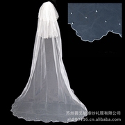 新娘结婚纱礼服拖尾头纱，t03-2.5m三层加长款月牙边粘珠头饰