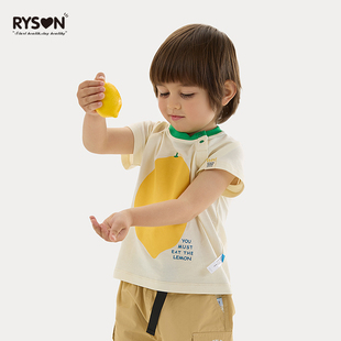 RYSON潮童装23夏季男女宝上衣黄色柠檬印花纯棉圆领短袖T恤